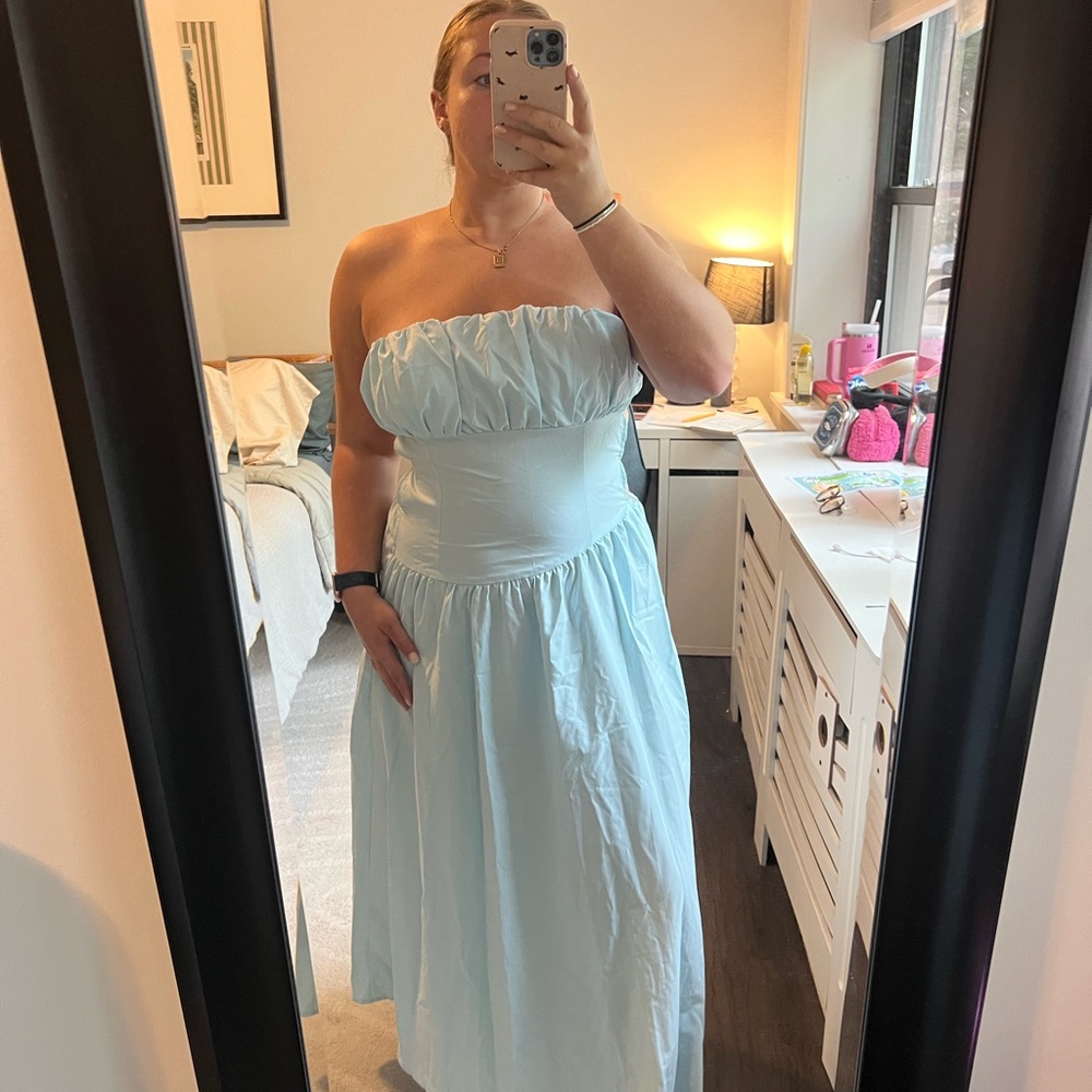 Amazon Light Blue Strapless Midi Dress